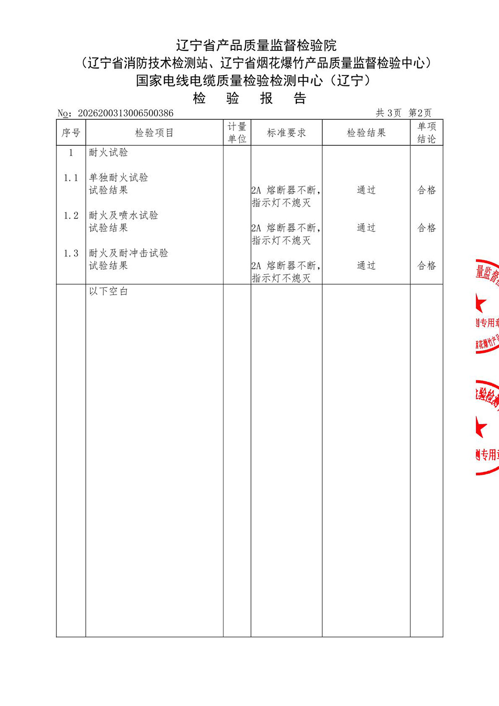 超强耐火电力电缆检测报告